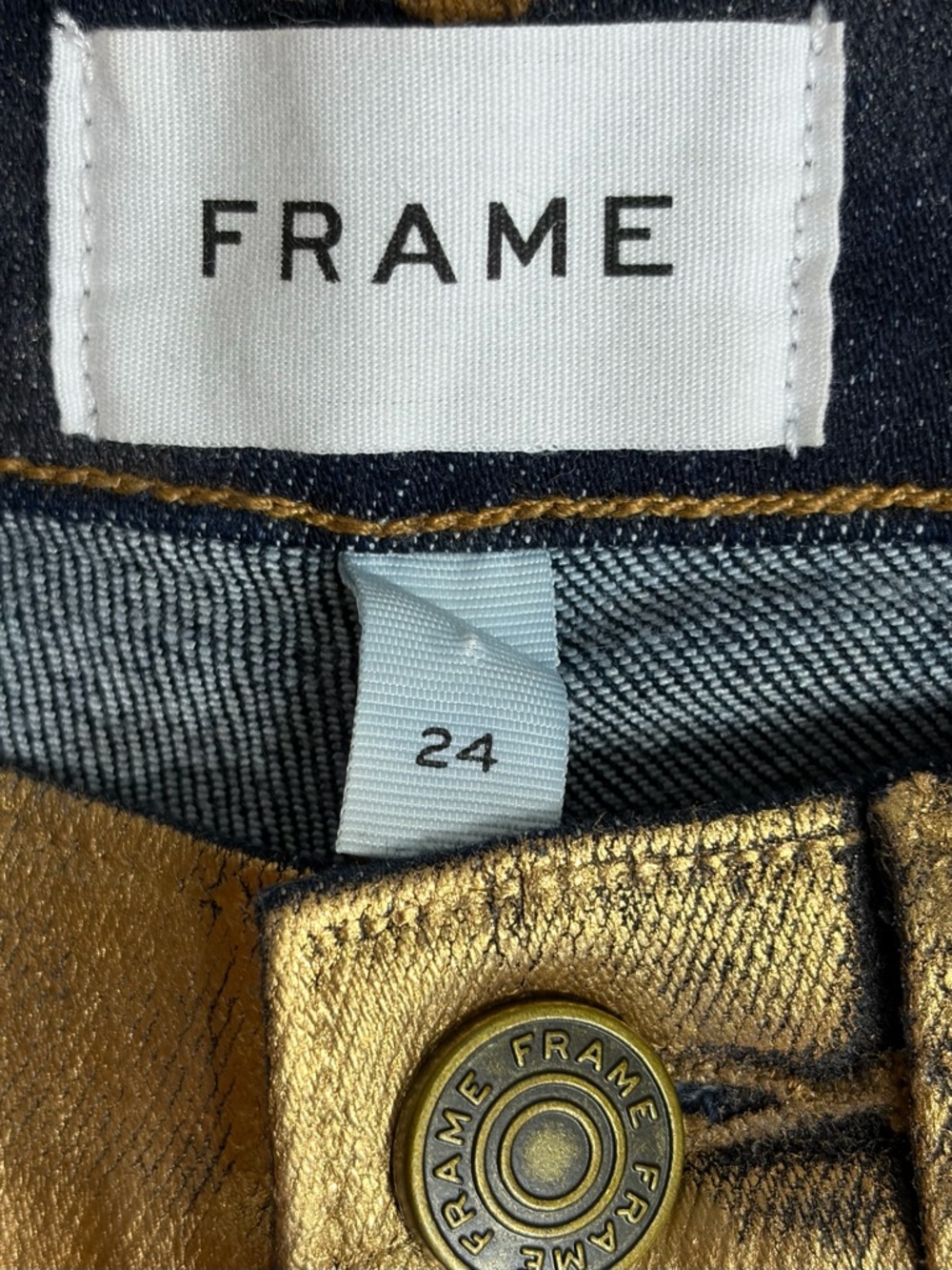 FRAME Le High Straight Gold Metallic Cropped High-rise Straight - Picture 5 of 11